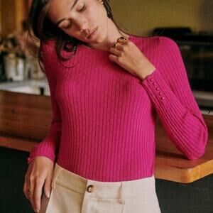Sezane Dita Sweater in Fuchsia Pink Long Sleeve Knit Top Size Medium